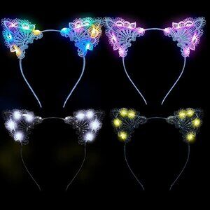 LED Cat Ears Headband Lace Unisex Party cosplay accessories 4 pcs